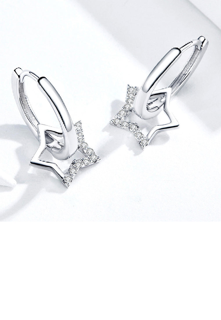 925 Sterling Silver Simple Fashion Hollow Star Geometric Earrings with Cubic Zirconia - Luxurious Look