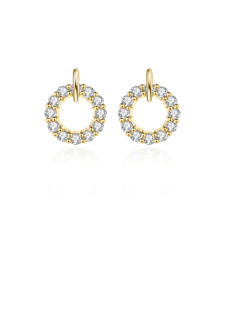 925 Sterling Silver Plated Gold Simple Fashion Geometric Circle Stud Earrings with Cubic Zirconia - Luxurious Look