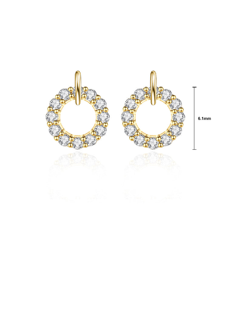 925 Sterling Silver Plated Gold Simple Fashion Geometric Circle Stud Earrings with Cubic Zirconia - Luxurious Look