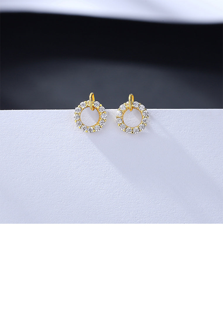 925 Sterling Silver Plated Gold Simple Fashion Geometric Circle Stud Earrings with Cubic Zirconia - Luxurious Look