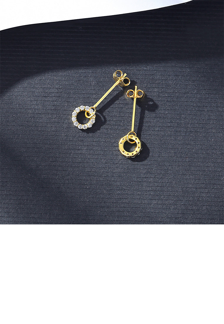 925 Sterling Silver Plated Gold Simple Fashion Geometric Circle Stud Earrings with Cubic Zirconia - Luxurious Look