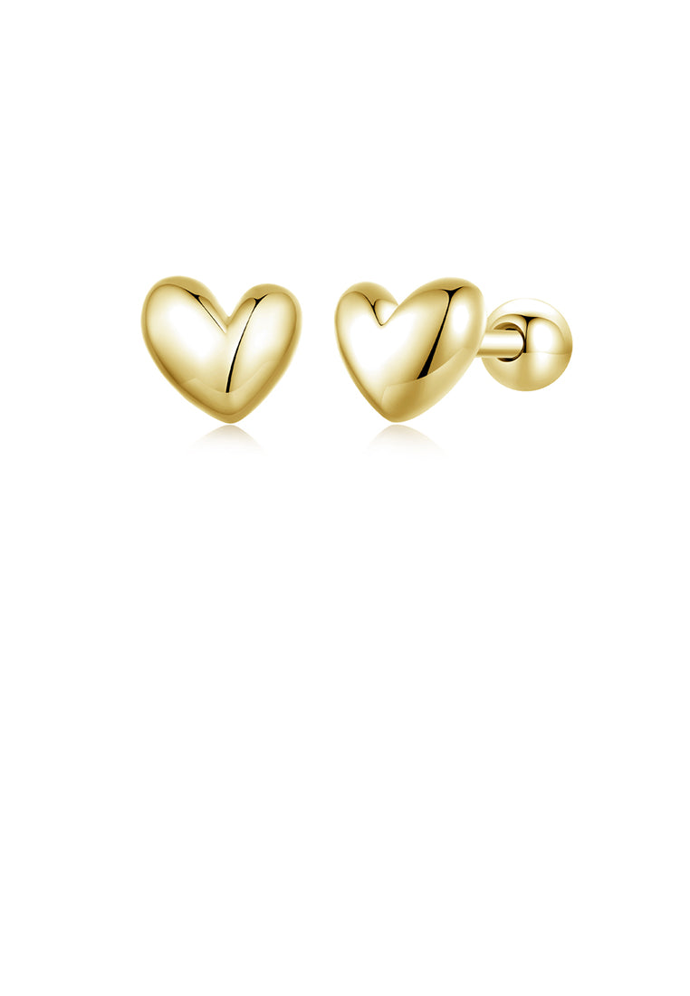 925 Sterling Silver Plated Gold Simple Cute Heart Shaped Stud Earrings