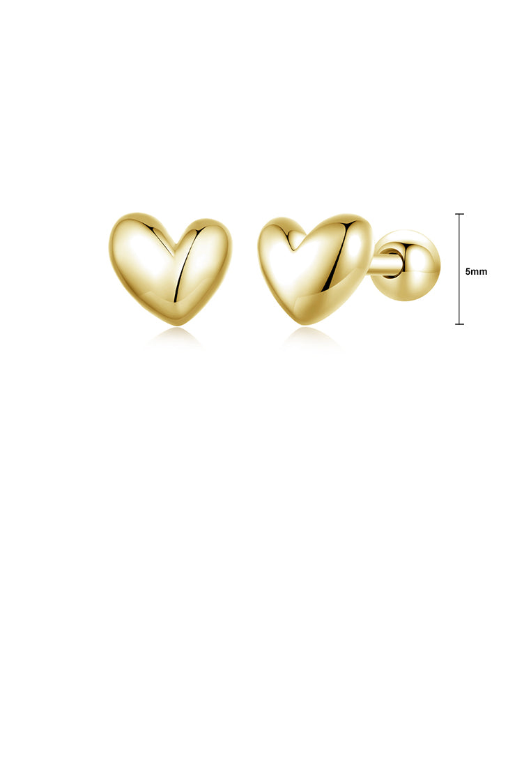925 Sterling Silver Plated Gold Simple Cute Heart Shaped Stud Earrings