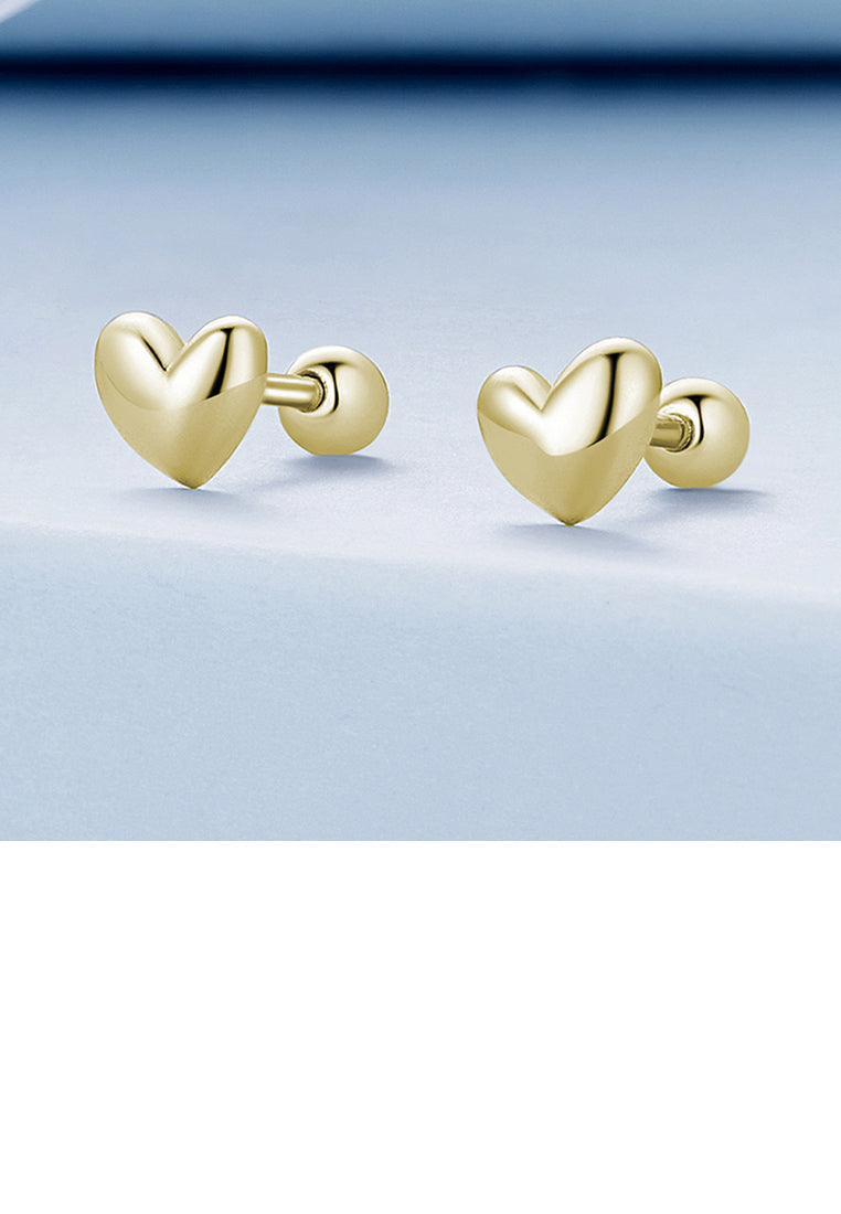 925 Sterling Silver Plated Gold Simple Cute Heart Shaped Stud Earrings