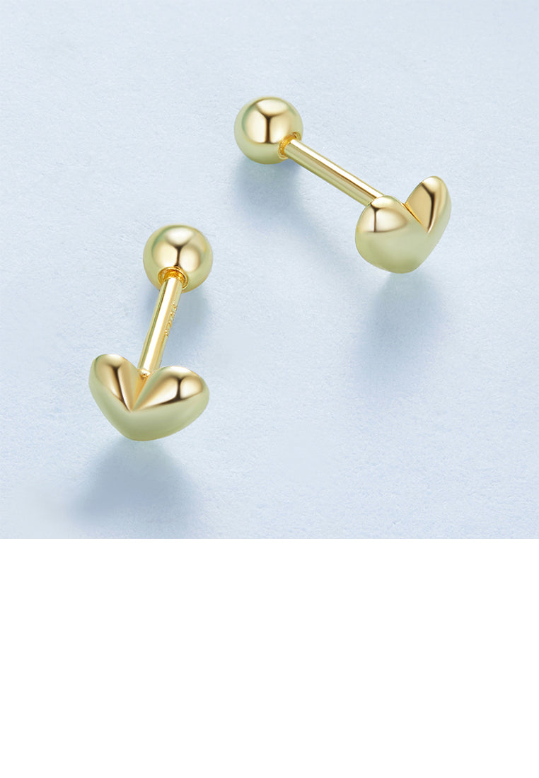 925 Sterling Silver Plated Gold Simple Cute Heart Shaped Stud Earrings