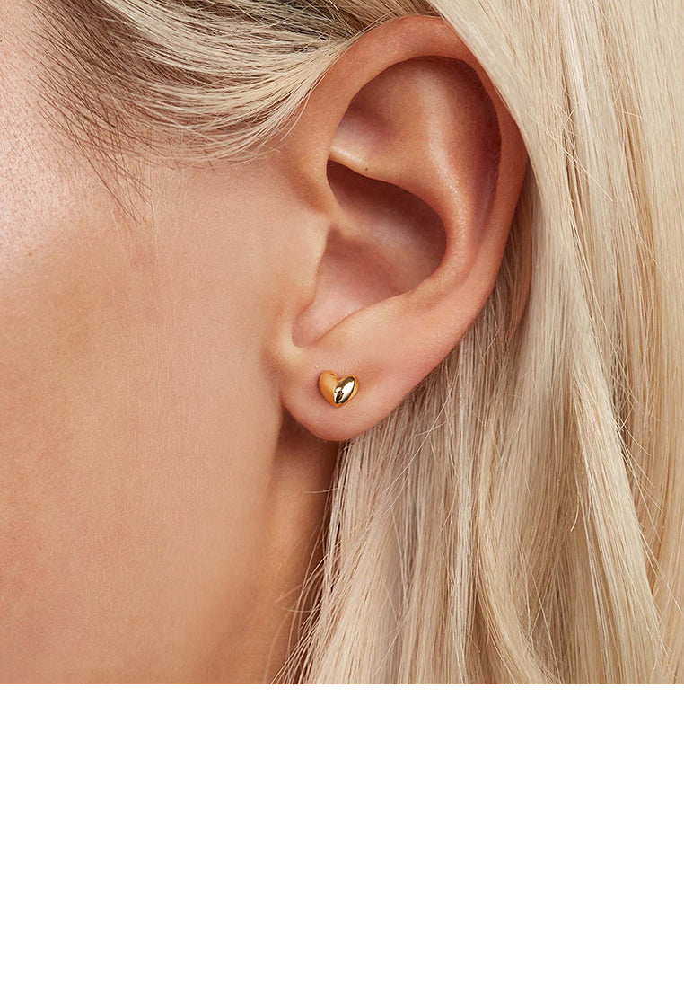 925 Sterling Silver Plated Gold Simple Cute Heart Shaped Stud Earrings