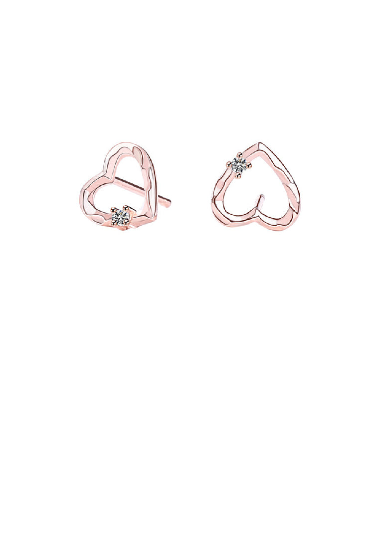 925 Sterling Silver Plated Rose Gold Simple Fashion Hollow Heart Stud Earrings with Cubic Zirconia - Luxurious Look