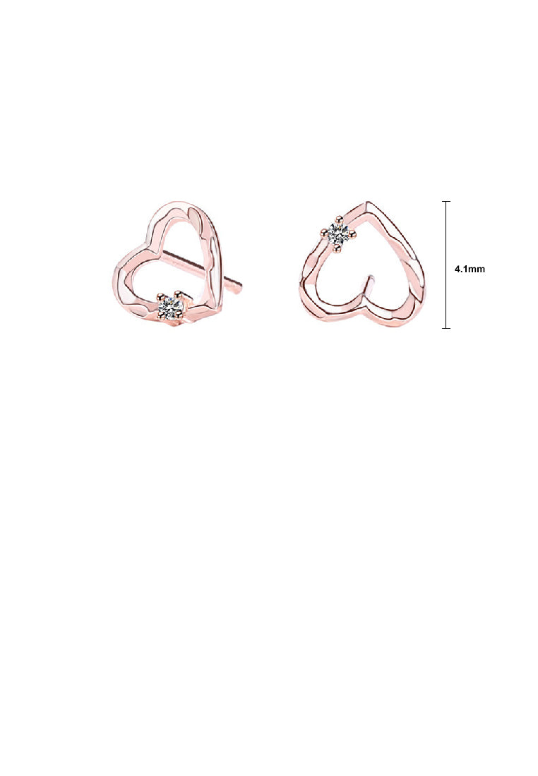925 Sterling Silver Plated Rose Gold Simple Fashion Hollow Heart Stud Earrings with Cubic Zirconia - Luxurious Look