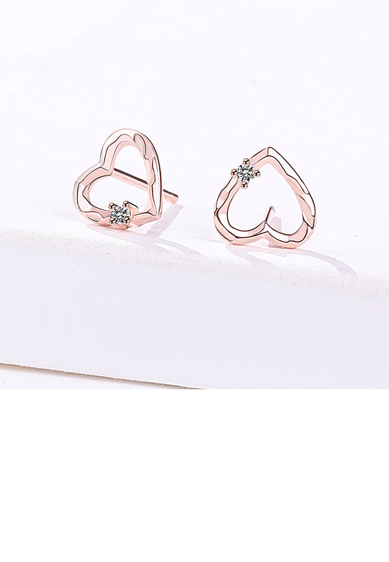 925 Sterling Silver Plated Rose Gold Simple Fashion Hollow Heart Stud Earrings with Cubic Zirconia - Luxurious Look