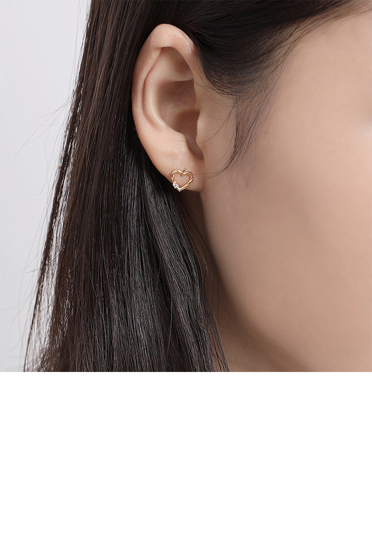 925 Sterling Silver Plated Rose Gold Simple Fashion Hollow Heart Stud Earrings with Cubic Zirconia - Luxurious Look