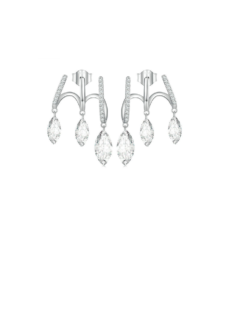 925 Sterling Silver Simple Personality Geometric U-Shaped Line Tassel Earrings with Cubic Zirconia - Luxurious Look