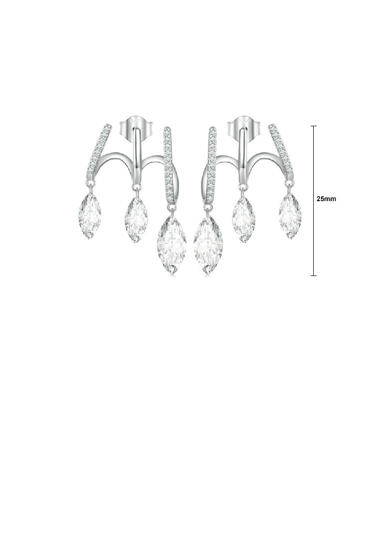 925 Sterling Silver Simple Personality Geometric U-Shaped Line Tassel Earrings with Cubic Zirconia - Luxurious Look
