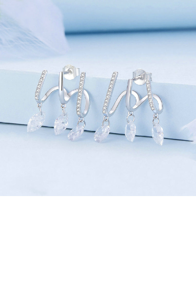 925 Sterling Silver Simple Personality Geometric U-Shaped Line Tassel Earrings with Cubic Zirconia - Luxurious Look