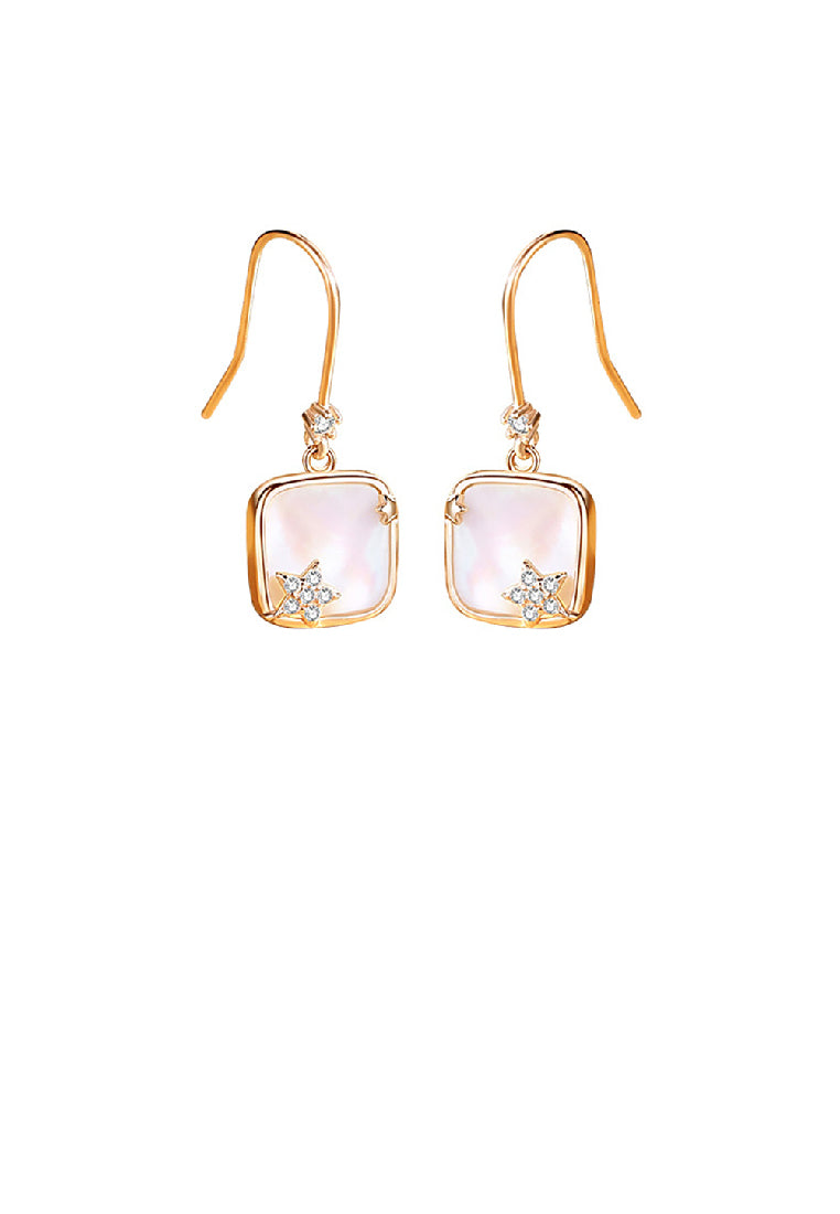 925 Sterling Silver Plated Rose Gold Fashion Simple Star Geometric Square Mother-of-Pearl Earrings with Cubic Zirconia - Luxurious Look