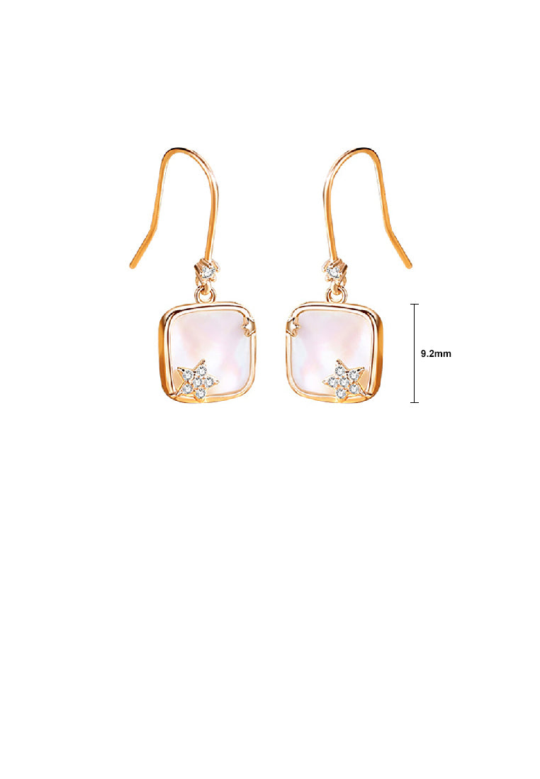 925 Sterling Silver Plated Rose Gold Fashion Simple Star Geometric Square Mother-of-Pearl Earrings with Cubic Zirconia - Luxurious Look