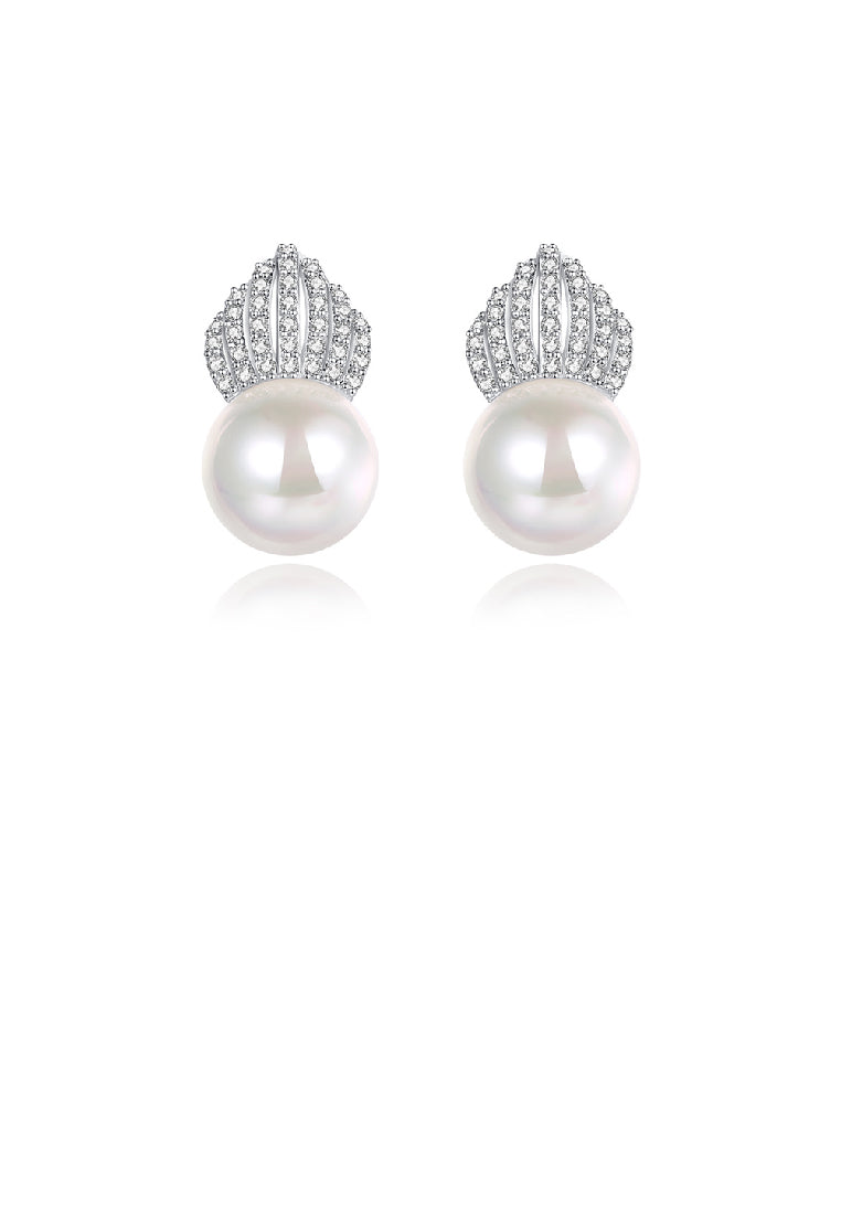 Fashion and Elegant Crown Imitation Pearl Stud Earrings with Cubic Zirconia - Luxurious Look