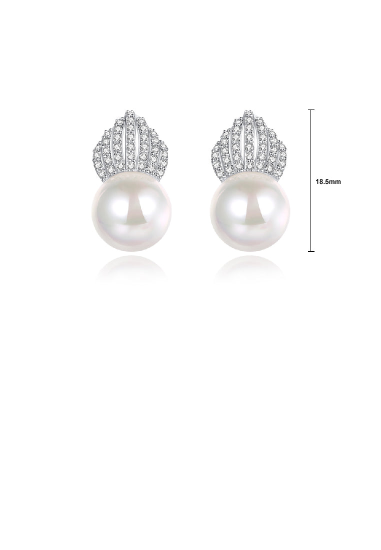 Fashion and Elegant Crown Imitation Pearl Stud Earrings with Cubic Zirconia - Luxurious Look