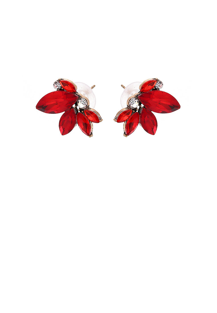 Fashion and Simple Plated Gold Flower Stud Earrings with Red Cubic Zirconia - Luxurious Look - Vibrant Color