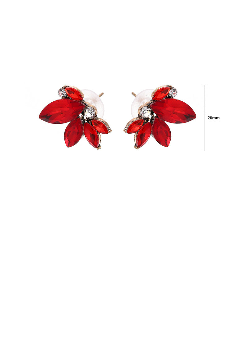 Fashion and Simple Plated Gold Flower Stud Earrings with Red Cubic Zirconia - Luxurious Look - Vibrant Color