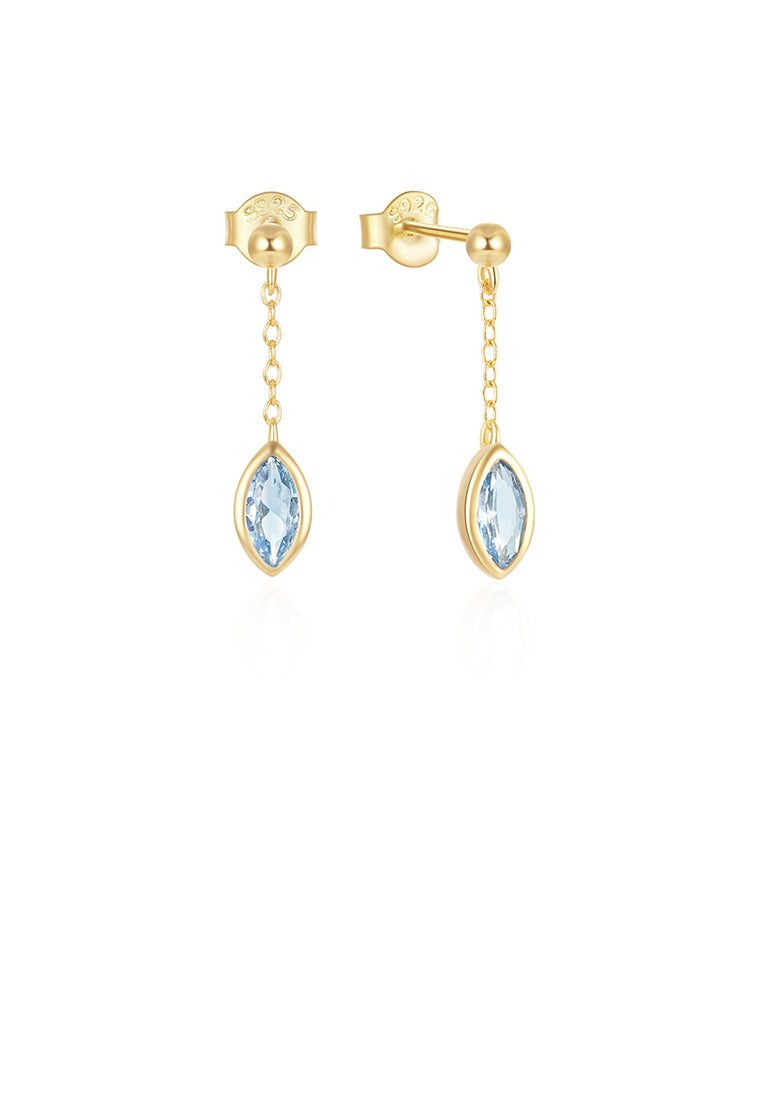 925 Sterling Silver Plated Gold Simple Fashion Geometric Tassel Earrings with Blue Cubic Zirconia - Luxurious Look