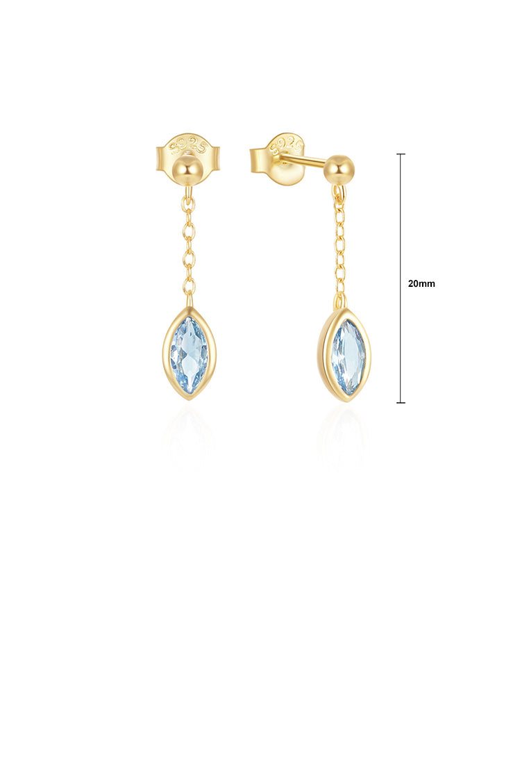 925 Sterling Silver Plated Gold Simple Fashion Geometric Tassel Earrings with Blue Cubic Zirconia - Luxurious Look