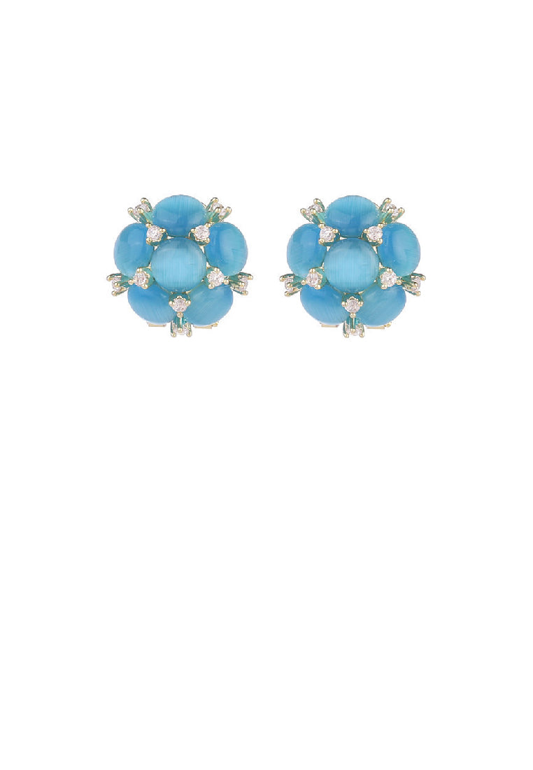 Fashion Simple Plated Gold Flower Blue Imitation Opal Stud Earrings