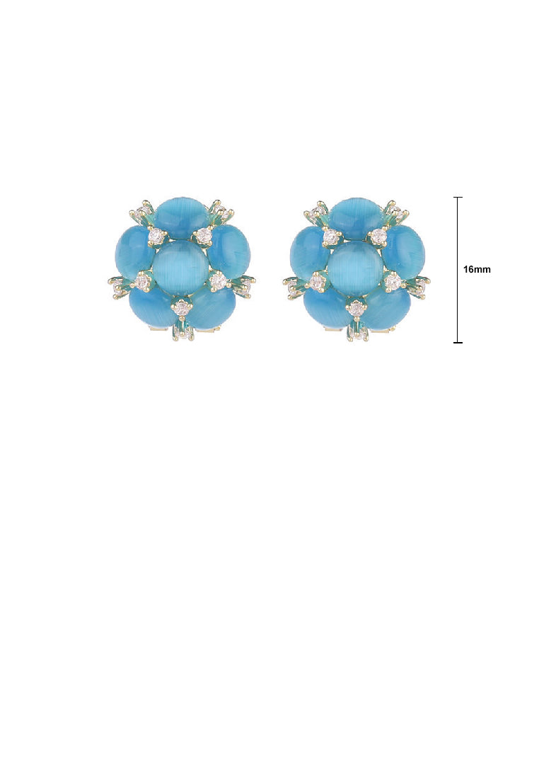 Fashion Simple Plated Gold Flower Blue Imitation Opal Stud Earrings