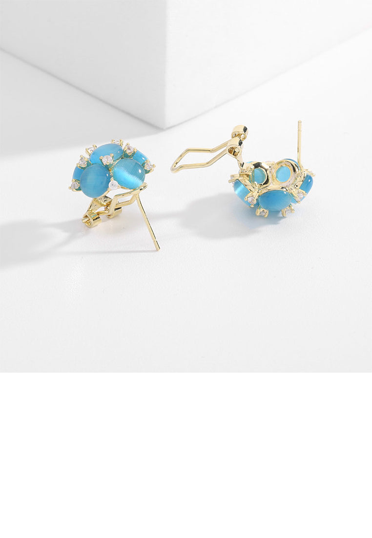 Fashion Simple Plated Gold Flower Blue Imitation Opal Stud Earrings