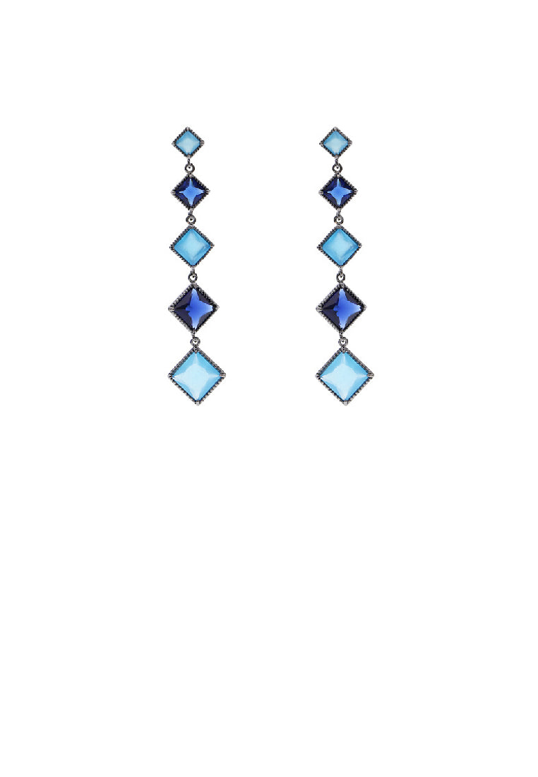 Simple Personality Rhombus Geometric Tassel Earrings with Blue Cubic Zirconia - Luxurious Look