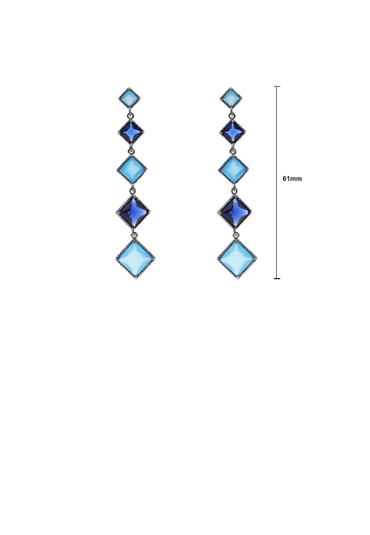 Simple Personality Rhombus Geometric Tassel Earrings with Blue Cubic Zirconia - Luxurious Look