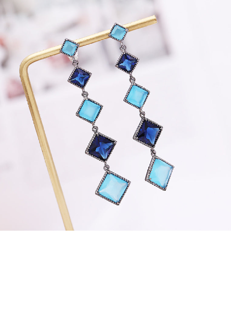 Simple Personality Rhombus Geometric Tassel Earrings with Blue Cubic Zirconia - Luxurious Look
