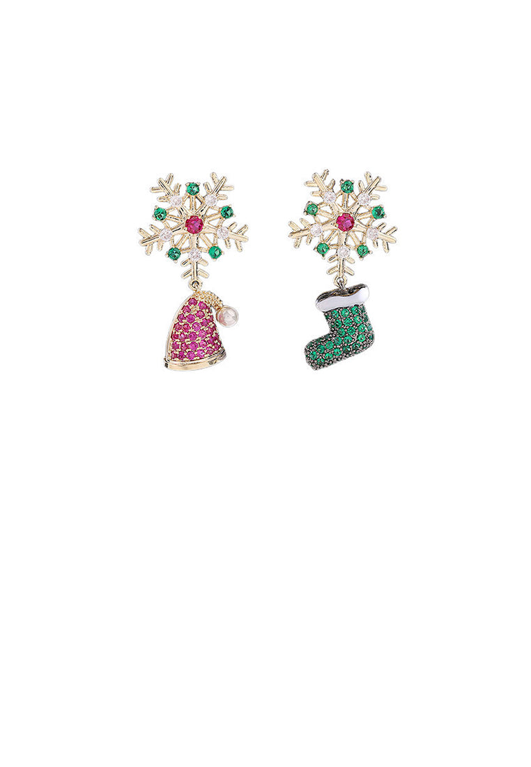 Fashion and Creative Plated Gold Christmas Hat Boots Snowflake Earrings with Cubic Zirconia - Luxurious Look