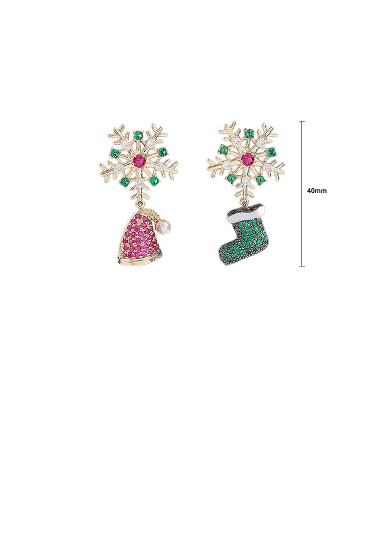 Fashion and Creative Plated Gold Christmas Hat Boots Snowflake Earrings with Cubic Zirconia - Luxurious Look