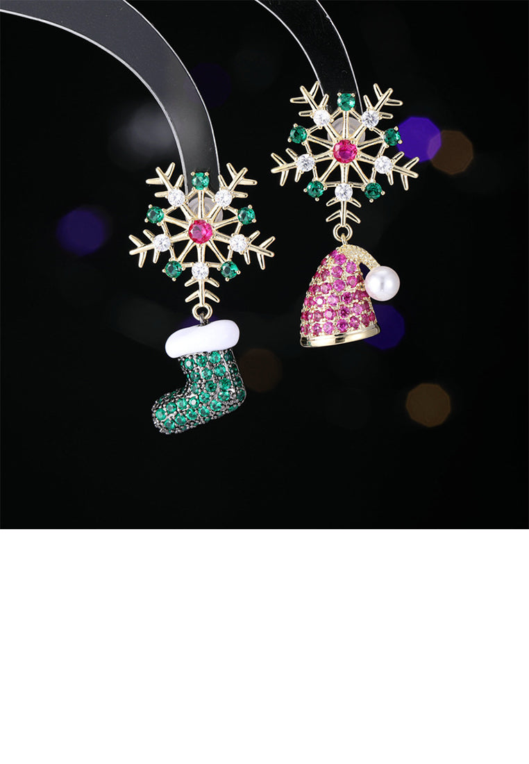Fashion and Creative Plated Gold Christmas Hat Boots Snowflake Earrings with Cubic Zirconia - Luxurious Look