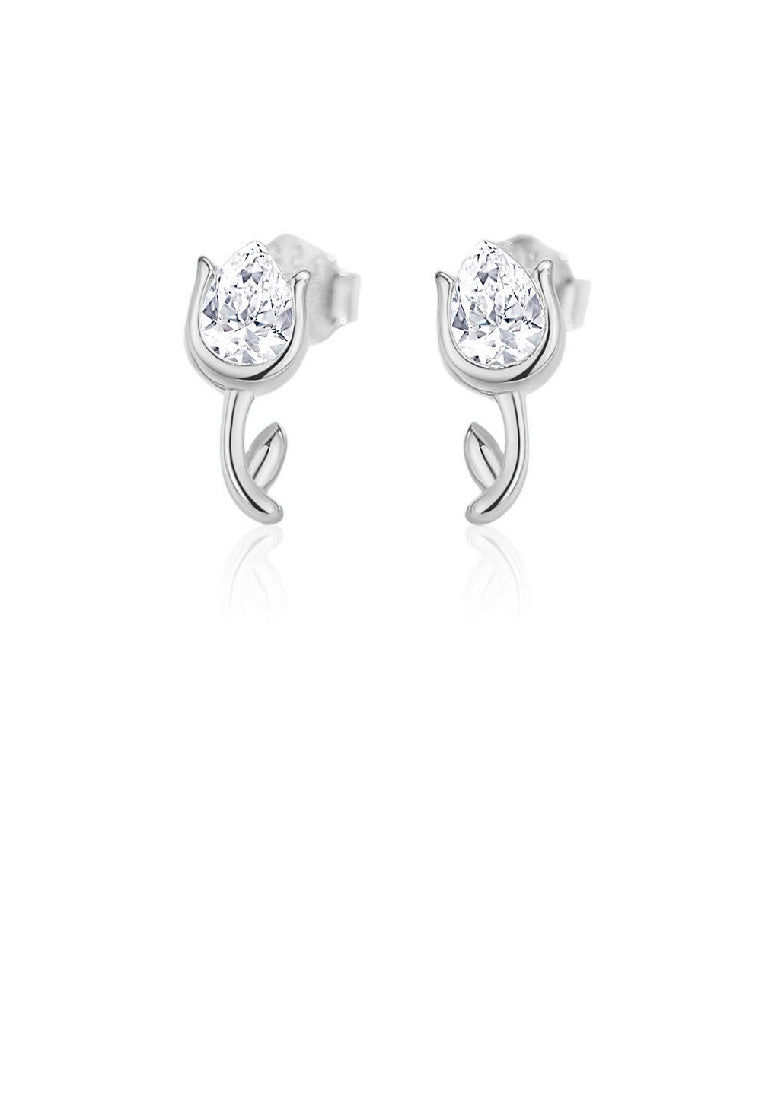 925 Sterling Silver Simple Fashion Tulip Stud Earrings with Cubic Zirconia - Luxurious Look