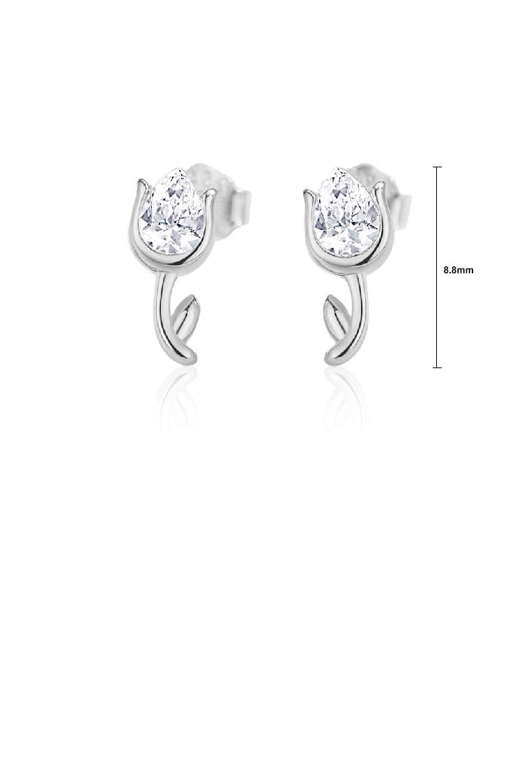 925 Sterling Silver Simple Fashion Tulip Stud Earrings with Cubic Zirconia - Luxurious Look