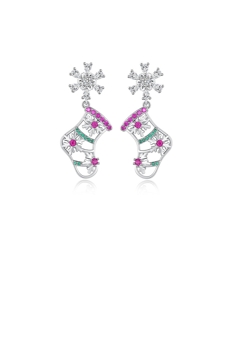 Fashion and Creative Snowflake Christmas Stocking Stud Earrings with Cubic Zirconia - Luxurious Look