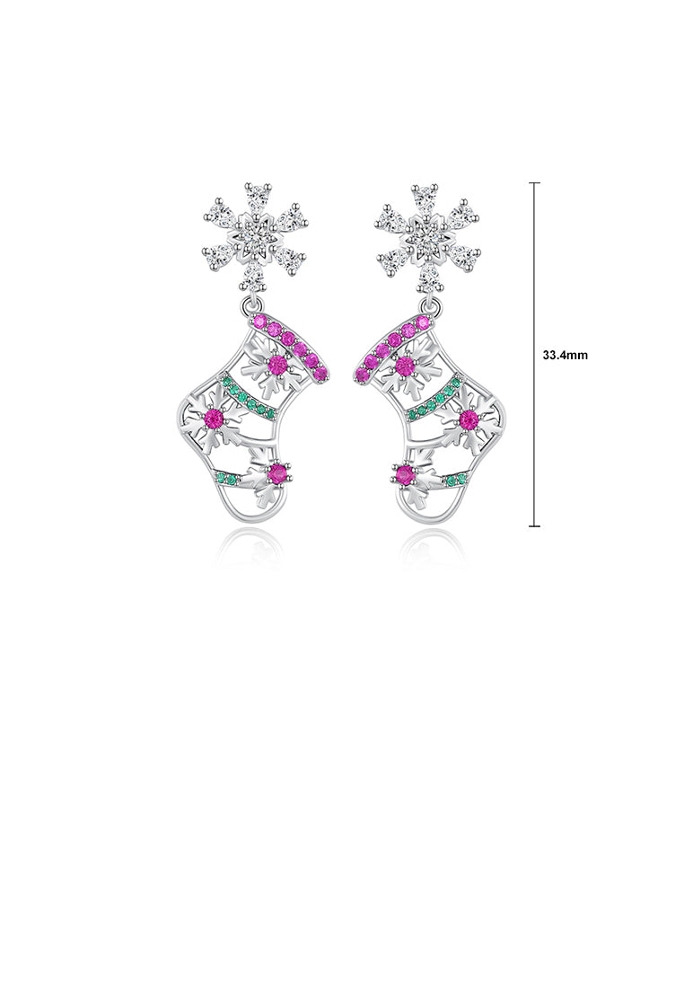 Fashion and Creative Snowflake Christmas Stocking Stud Earrings with Cubic Zirconia - Luxurious Look