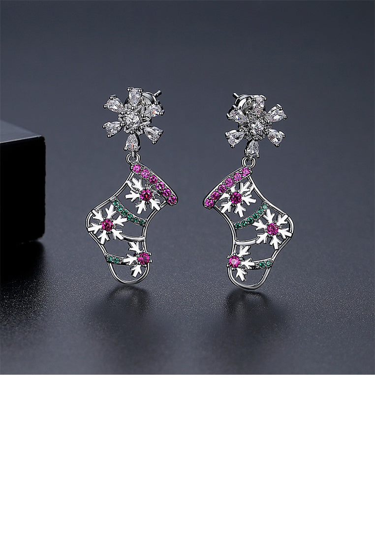 Fashion and Creative Snowflake Christmas Stocking Stud Earrings with Cubic Zirconia - Luxurious Look