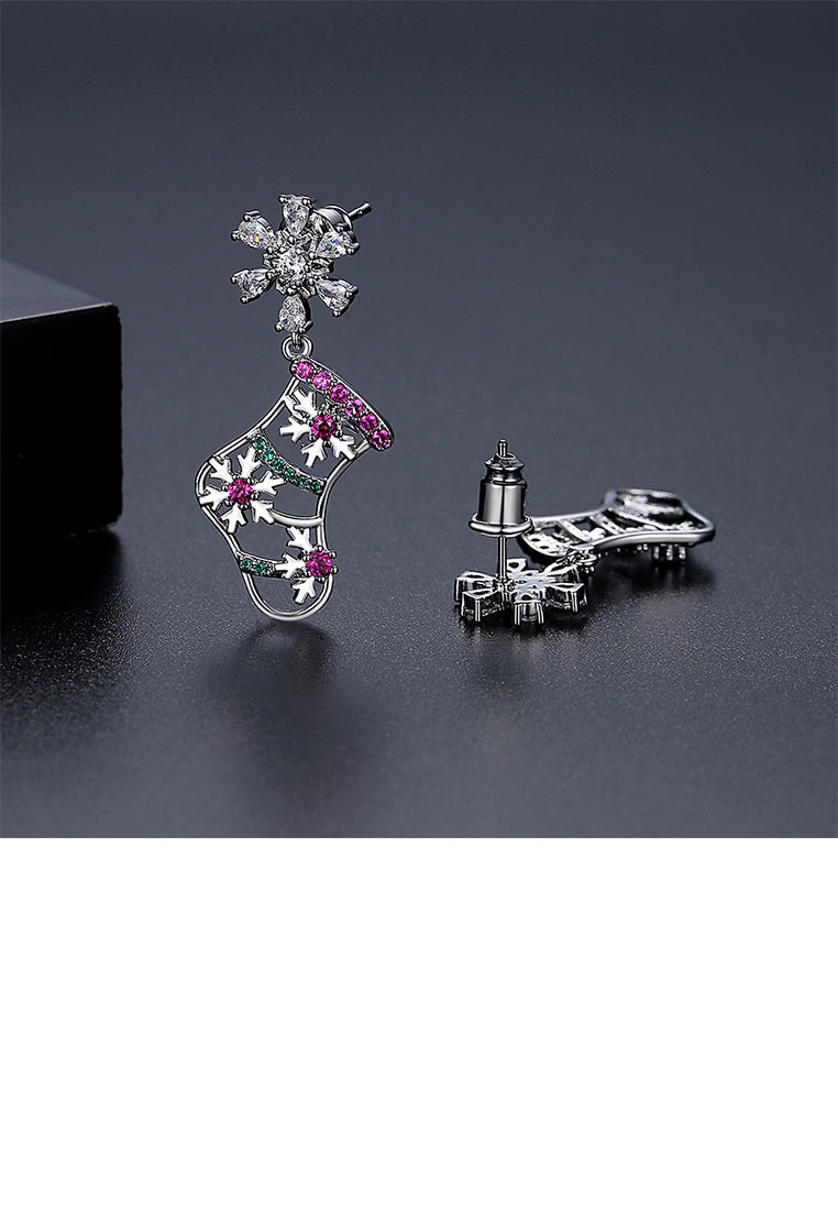 Fashion and Creative Snowflake Christmas Stocking Stud Earrings with Cubic Zirconia - Luxurious Look