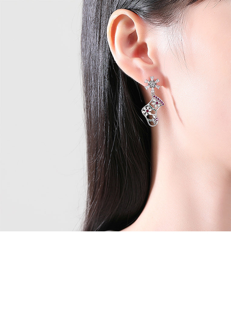 Fashion and Creative Snowflake Christmas Stocking Stud Earrings with Cubic Zirconia - Luxurious Look