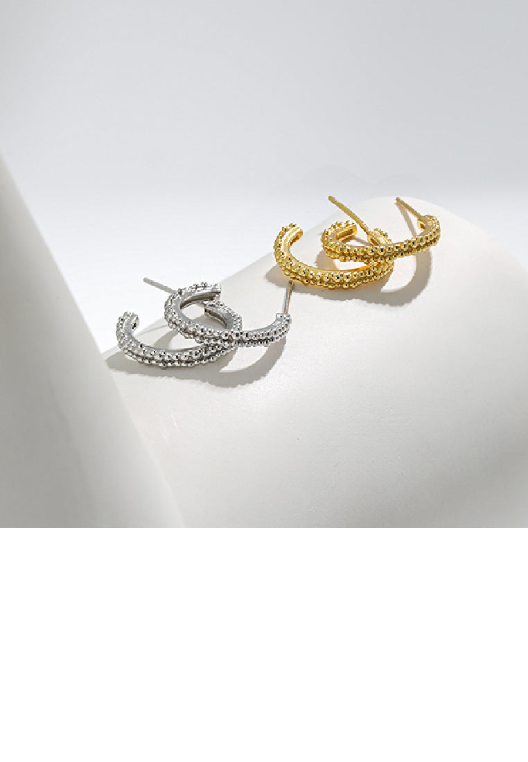 925 Sterling Silver Simple Temperament Round Bead Bilateral C-Shape Geometric Stud Earrings