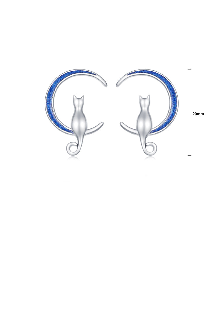 925 Sterling Silver Fashion Simple Blue Moon Cat Stud Earrings
