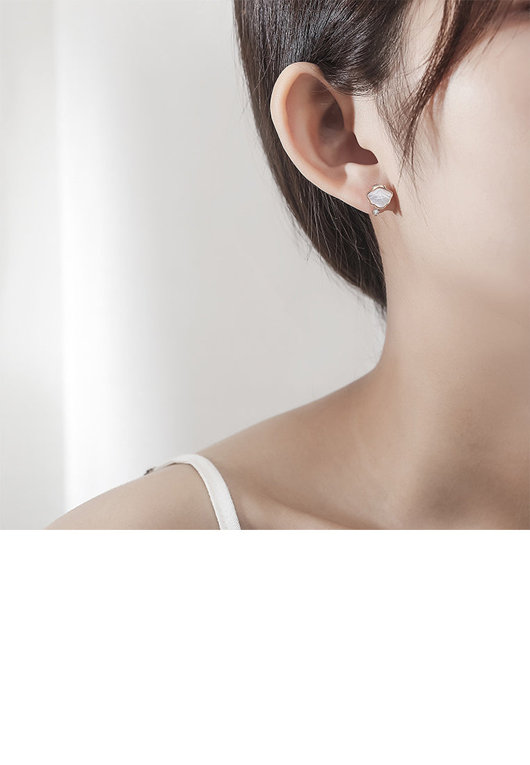925 Sterling Silver Plated Rose Gold Fashion Simple Shell Starfish Imitation Pearl Asymmetric Stud Earrings with Cubic Zirconia - Luxurious Look