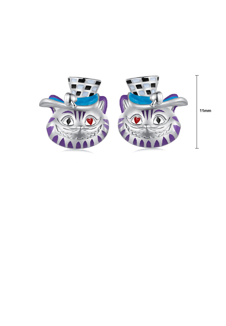 925 Sterling Silver Creative Cute Enamel Magician Cat Stud Earrings