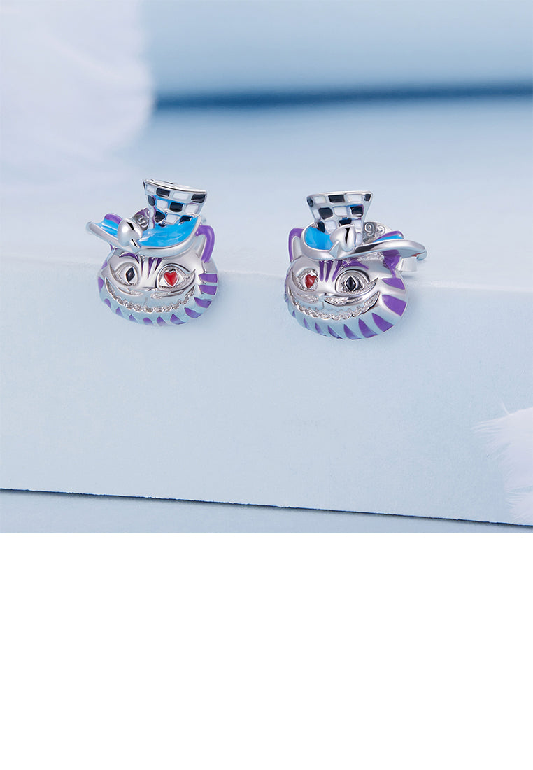 925 Sterling Silver Creative Cute Enamel Magician Cat Stud Earrings