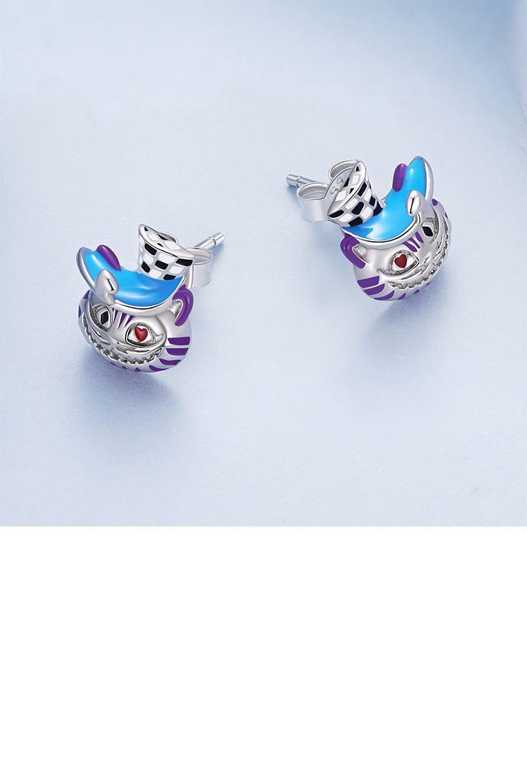 925 Sterling Silver Creative Cute Enamel Magician Cat Stud Earrings