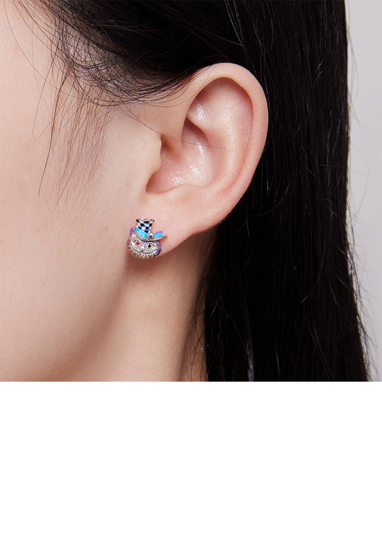 925 Sterling Silver Creative Cute Enamel Magician Cat Stud Earrings