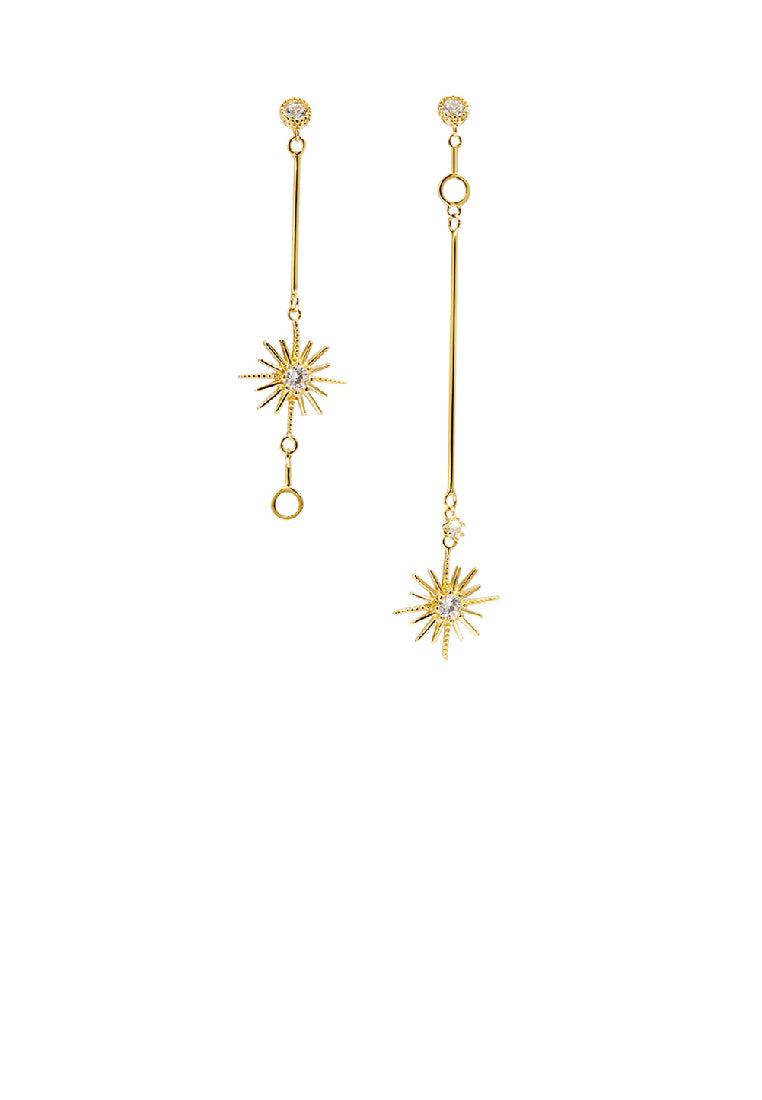 925 Sterling Silver Plated Gold Fashion Temperament Star Tassel Asymmetrical Earrings with Cubic Zirconia - Luxurious Look