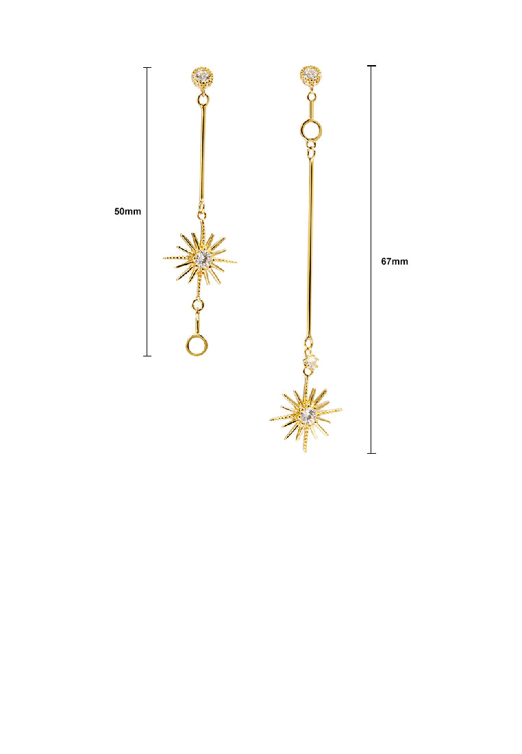 925 Sterling Silver Plated Gold Fashion Temperament Star Tassel Asymmetrical Earrings with Cubic Zirconia - Luxurious Look